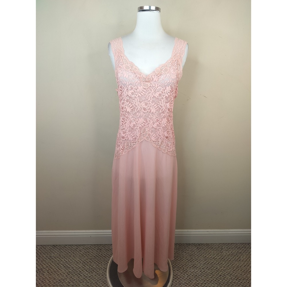 Victoria's Secret Pink Lace Slip Nightgown Bow Back Chiffon Coquette Feminine